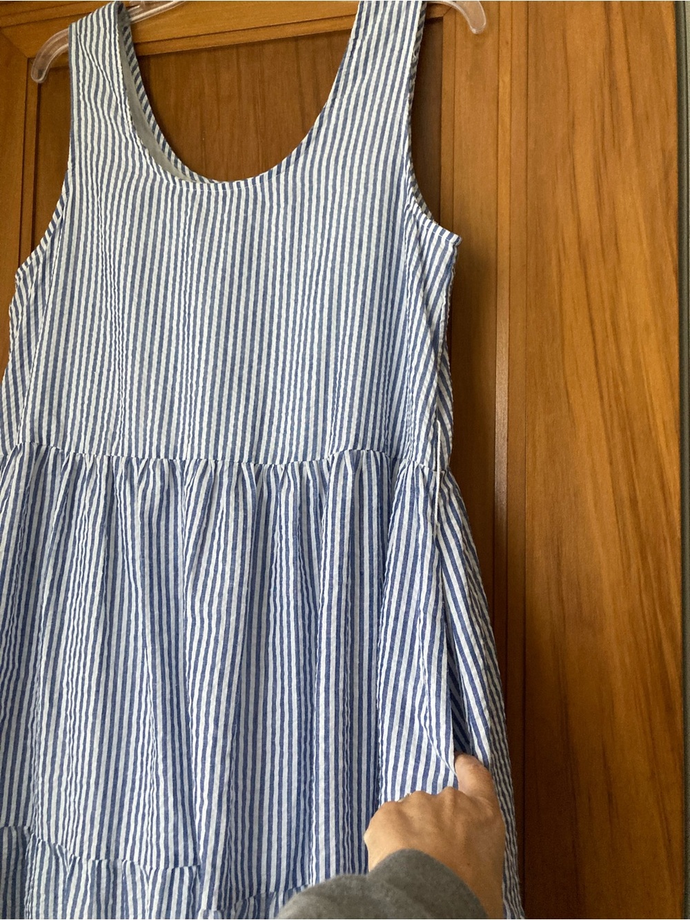 Kiel James Patrick / Seaside blue striped seersucker tiered Midi Sundress - Picture 7 of 14
